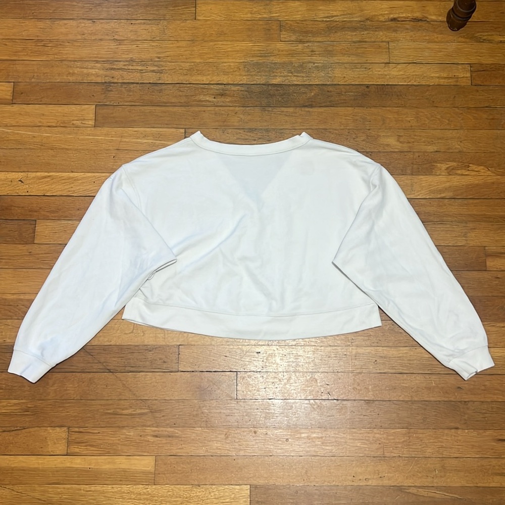 Alo Yoga AloLux SoHo Oversized Crop Henley Long Sleeve in Birch White, size M/L - Picture 14 of 15